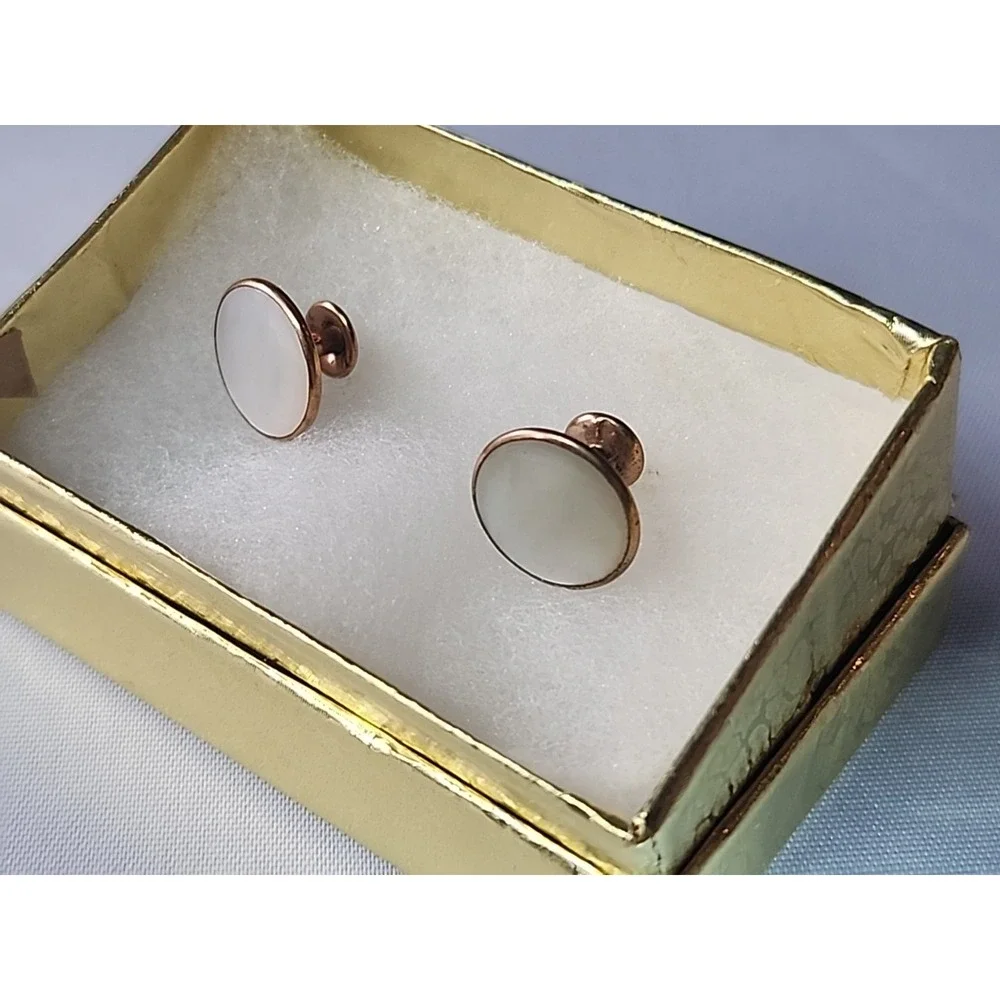 Pair of Victorian Mother of Pearl/Gold Tuxedo Shirt Studs Best Man Gift Set 2